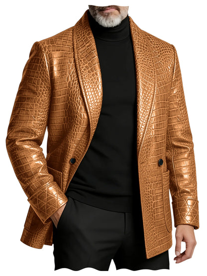 Crocodile Pattern Leather Blazer, Tuxedo Jacket