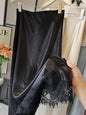 Satin Lace Patchwork Midi Skirt Elegant Women