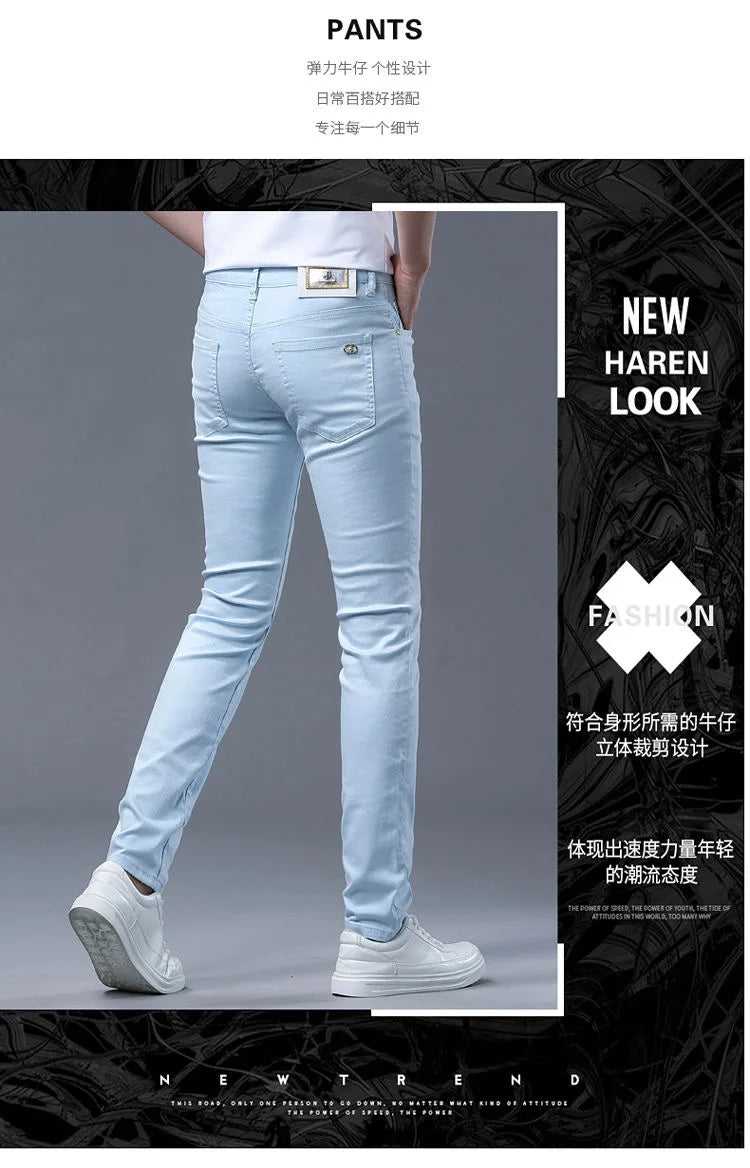 Fashion Solid Color Straight Leg Stretch Jeans