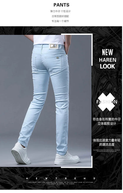 Fashion Solid Color Straight Leg Stretch Jeans