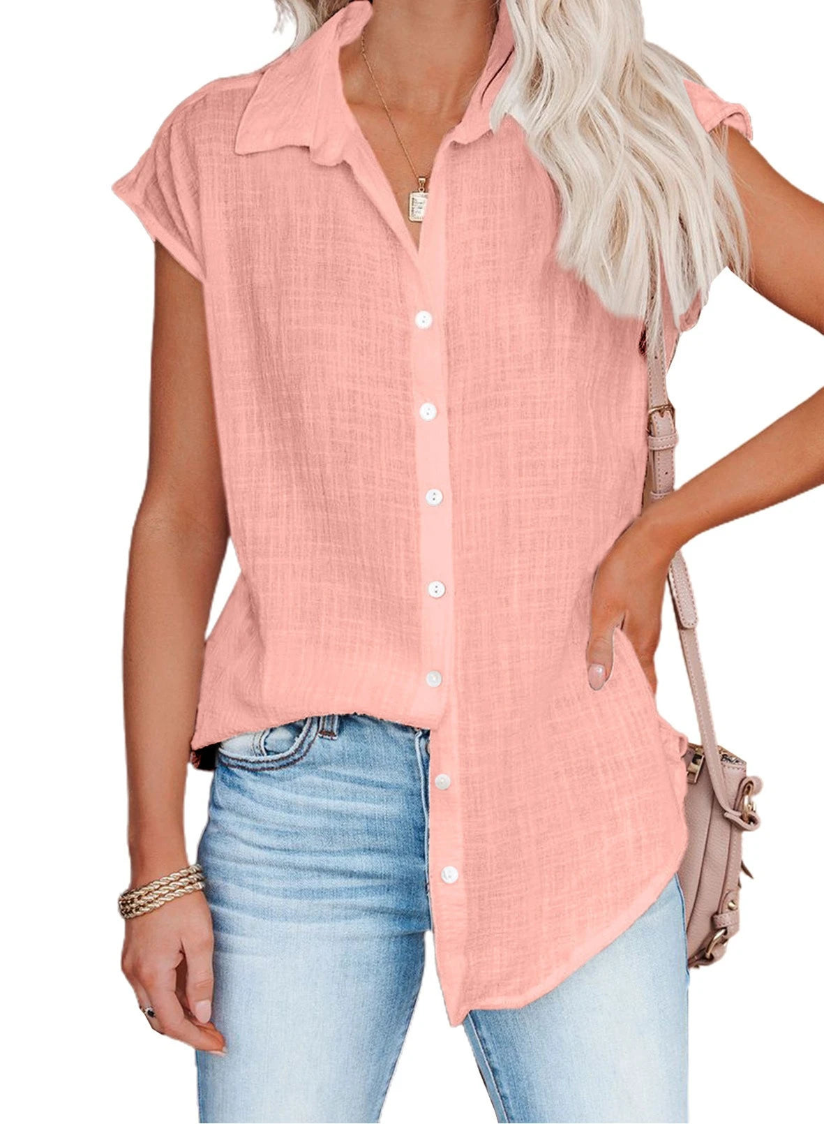 Womens Cotton Linen Casual Short Sleeve Tops