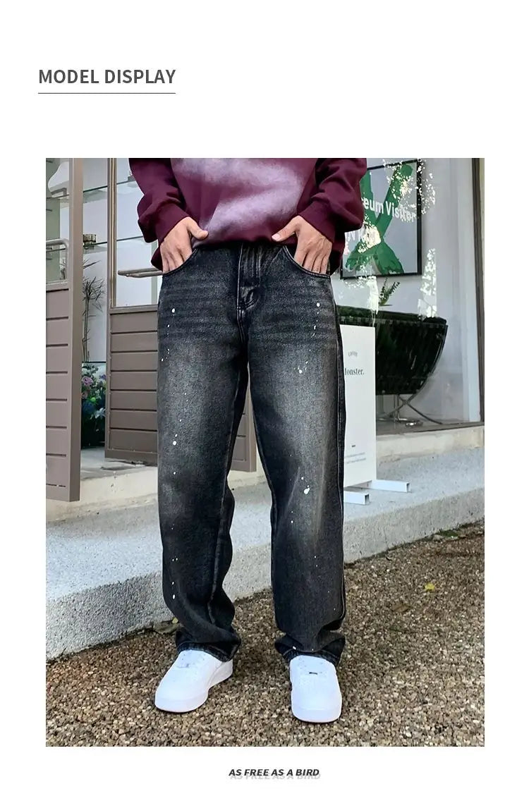 Men Loose Straight-leg, trendy wide-leg long pants