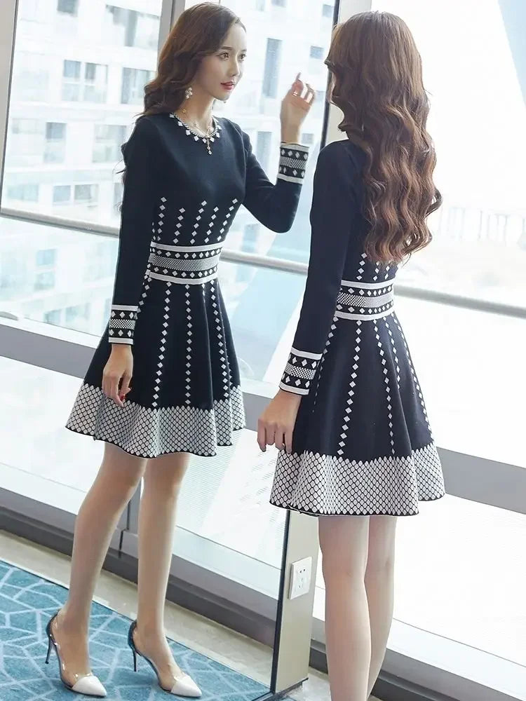 Fashion Long Sleeve Midi Dresses Women Elegant