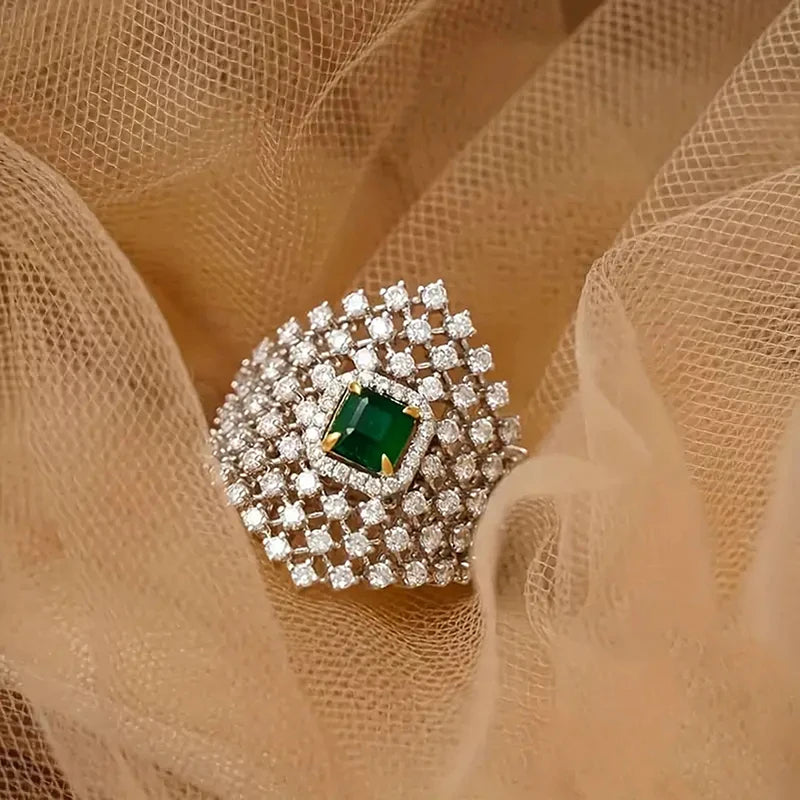 Green Cubic Zircon Fashionable Silver Color Rings