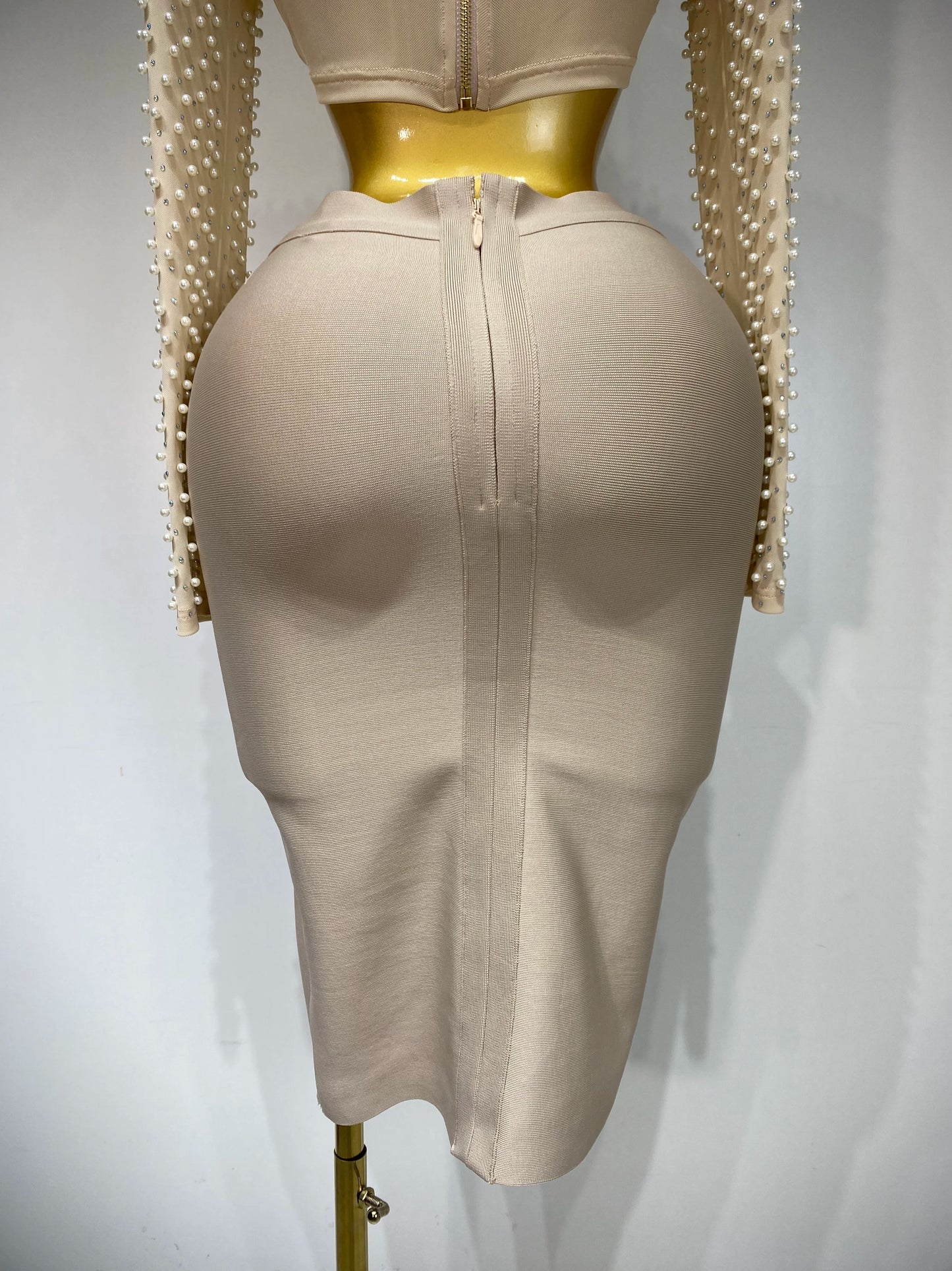 2 Pcs Women Sexy Long Sleeve Mesh Pearl Top