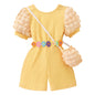 Girls Bubble Sleeve Ribbed Short Romper Set