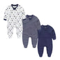 3 Pcs Solid Zipper Baby Rompers 100%Cotton