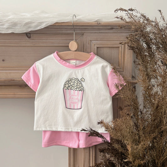 2PCS Girls Clothing Casual Cotton Popcorn Printed T-shirt