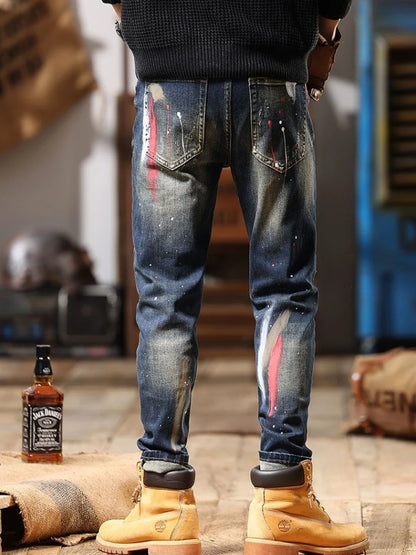 Tapered Jeans for Men Tight Pipe Washed