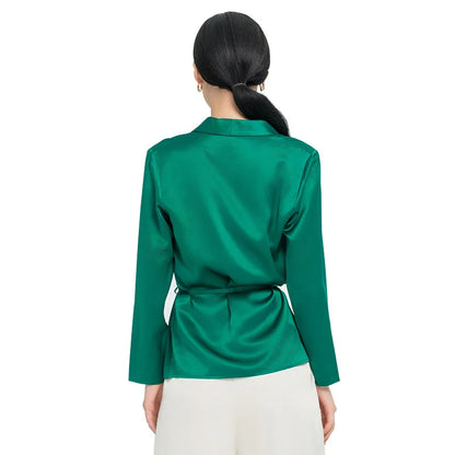 Real Silk Woman Blouses Lace-Up V-Neck