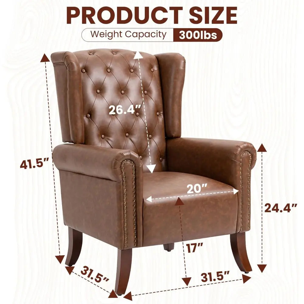 Upholstered Club Sofa Chair with Wooden Legs
