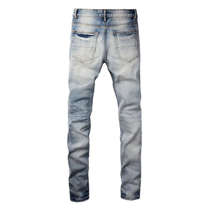 Men Paisley Bandana Print Patch Jeans Skinny