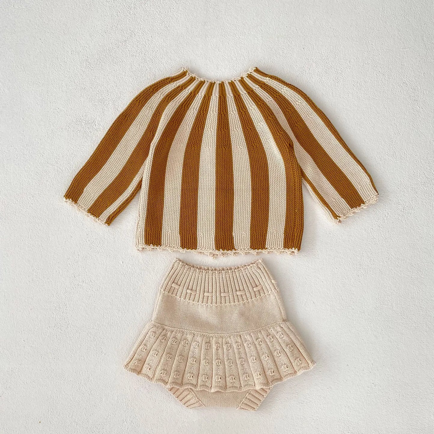 2 Pcs Baby Girls Long Sleeve Striped Cardigan Coat+ Shorts