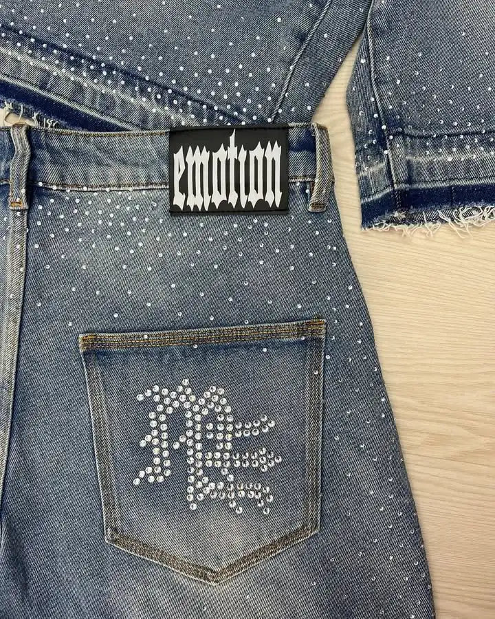 Men Woman Rhinestone Sequin Denim Shorts