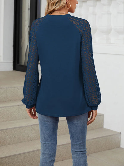 Womens Lantern Sleeve Lace Spliced Design Pullover