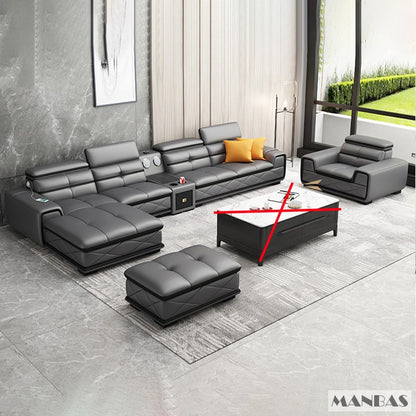 Modern Genuine Leather Sectional Sofa Couch