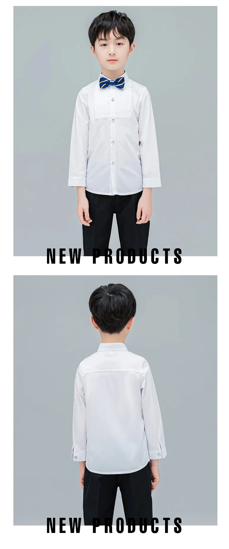 Boys Shirts White Long Sleeve Turn-down Collar
