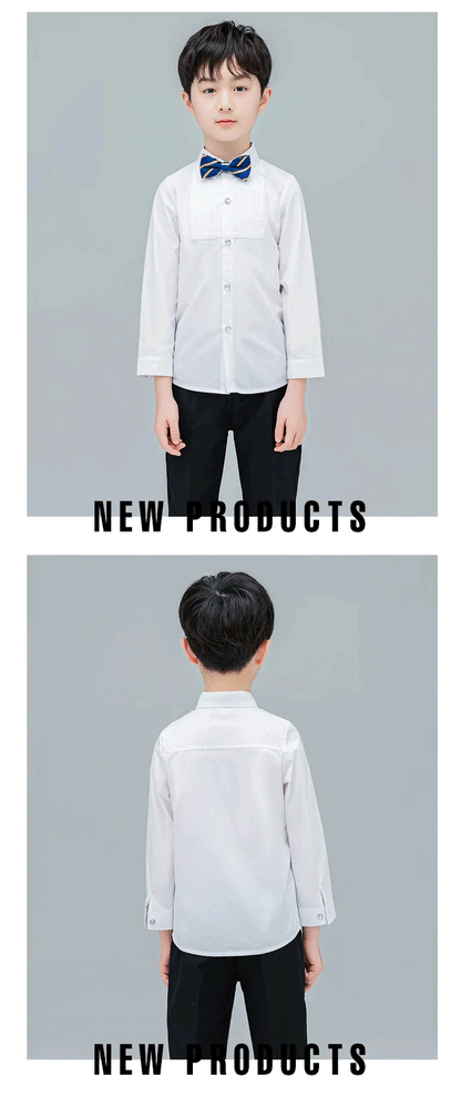 Boys Shirts White Long Sleeve Turn-down Collar