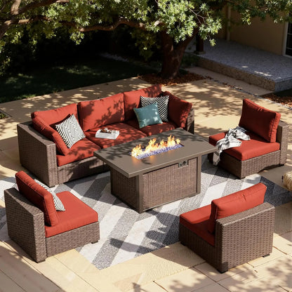 7-Pieces Patio Furniture Sets Outdoor Sectional Firepit Table