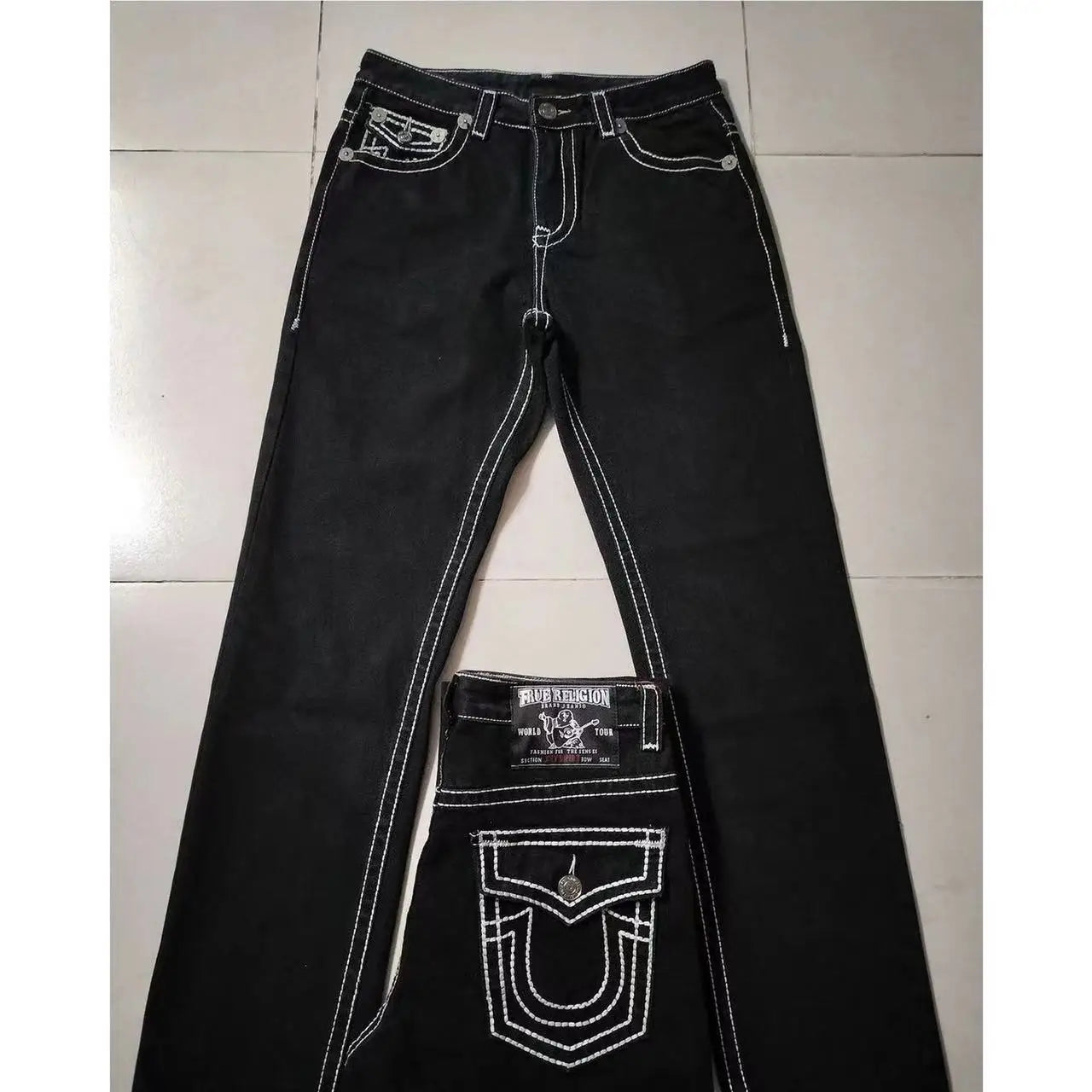 Blue Embroidered Men's and Women's Retro Trendy Jeans