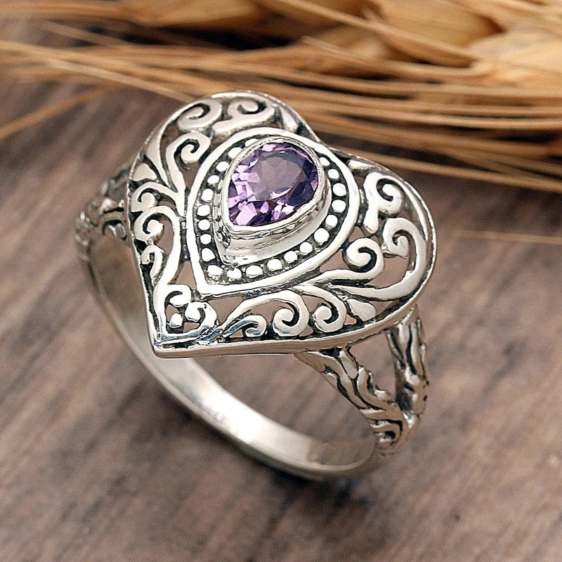 Charming Pear Purple Cubic Zirconia Heart Rings