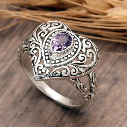 Charming Pear Purple Cubic Zirconia Heart Rings