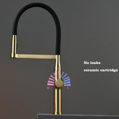 Luxury Brushed Gold Brass Pull Out Kitchen Faucet
