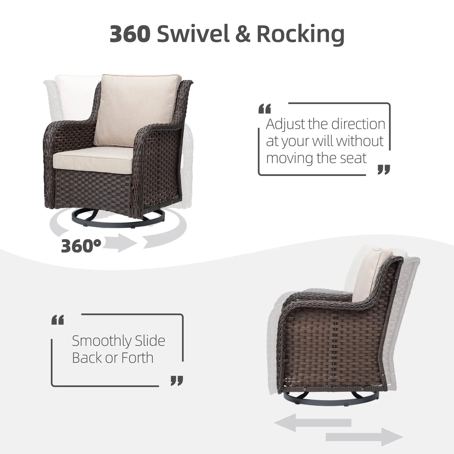 3-Piece Wicker Swivel Rocker Patio Set, Glass Table