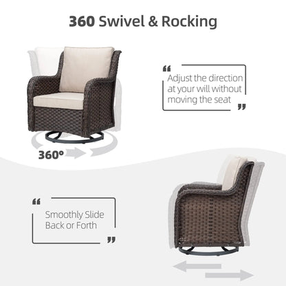 3-Piece Wicker Swivel Rocker Patio Set, Glass Table