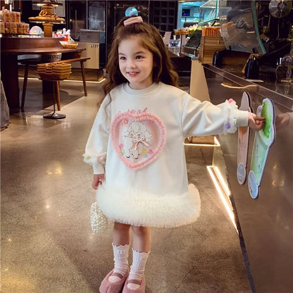 Girls' Casual Stylish Patchwork Tulle Hoodie Dresses