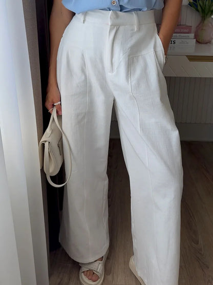White Pants For Women Cotton Formal High Waist