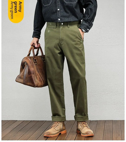 Casual Cotton Pants, Loose Straight Leg Workwear