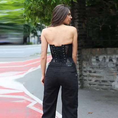 Sexy Tight Corset Lace Sleeveless Strapless Top