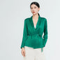 Real Silk Woman Blouses Lace-Up V-Neck
