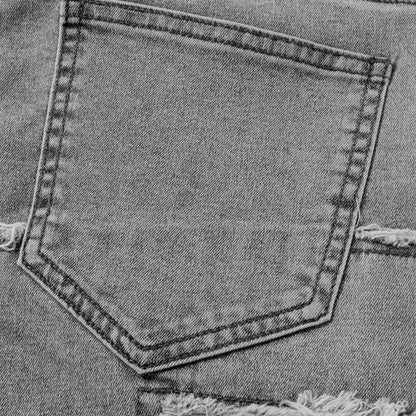 Men Skinny Pants Vintage Patch Frayed Denim