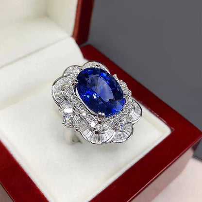 Luxury Women Rings with Oval Blue Flower Design