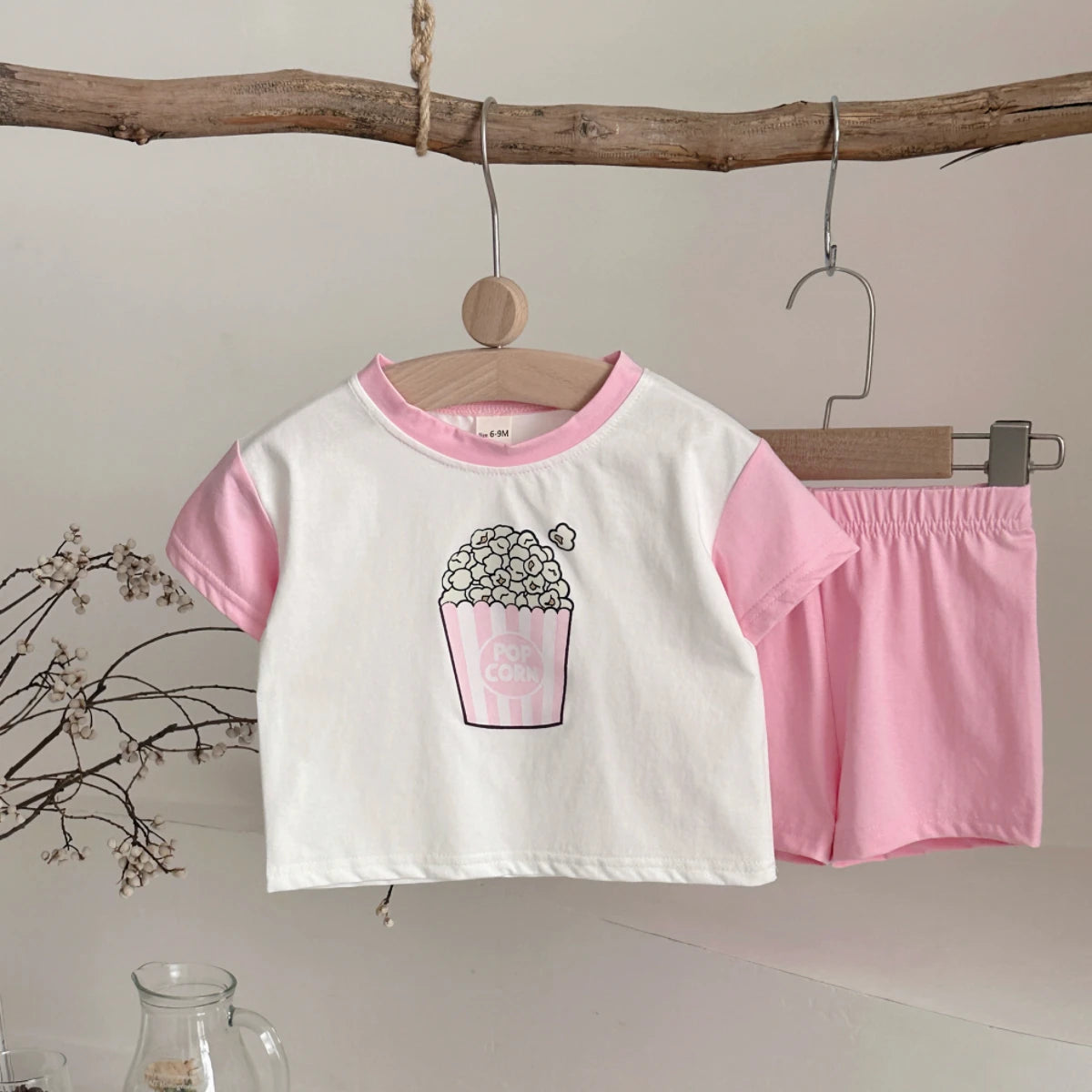 2PCS Girls Clothing Casual Cotton Popcorn Printed T-shirt