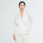 Real Silk Woman Blouses Lace-Up V-Neck