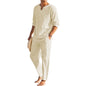 2 Pcs Men Henley Shirt Elastic Waist Drawstring Pants