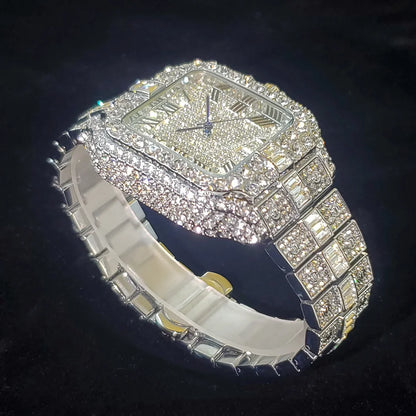 Mens Luxury Diamond Fashion Square Stainless Steel