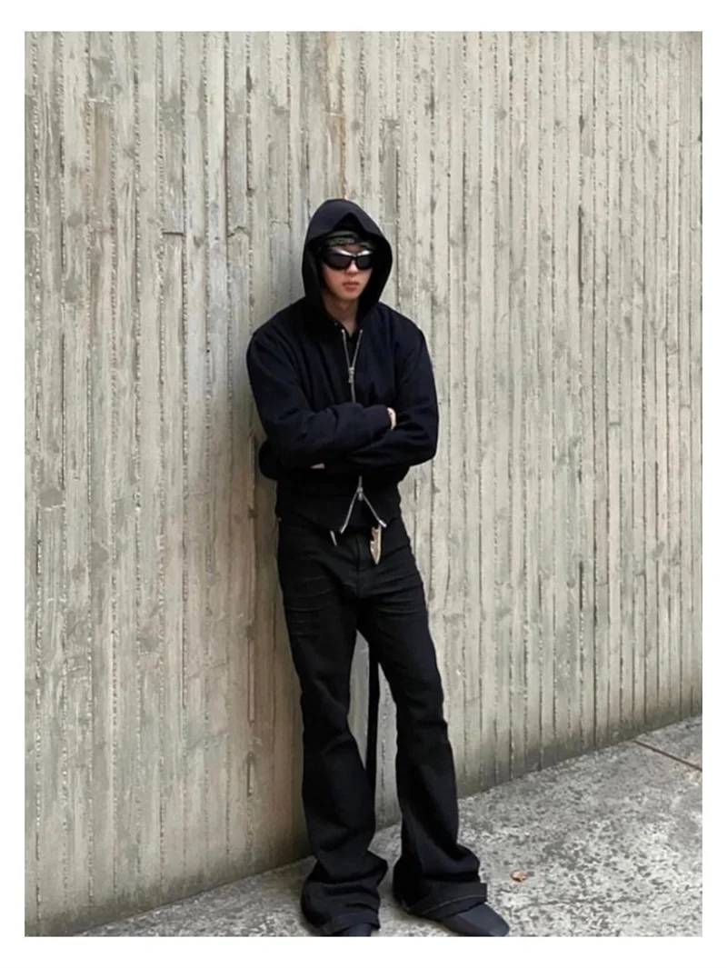 Basic Black Ribbon Loose Flared Casual Jeans