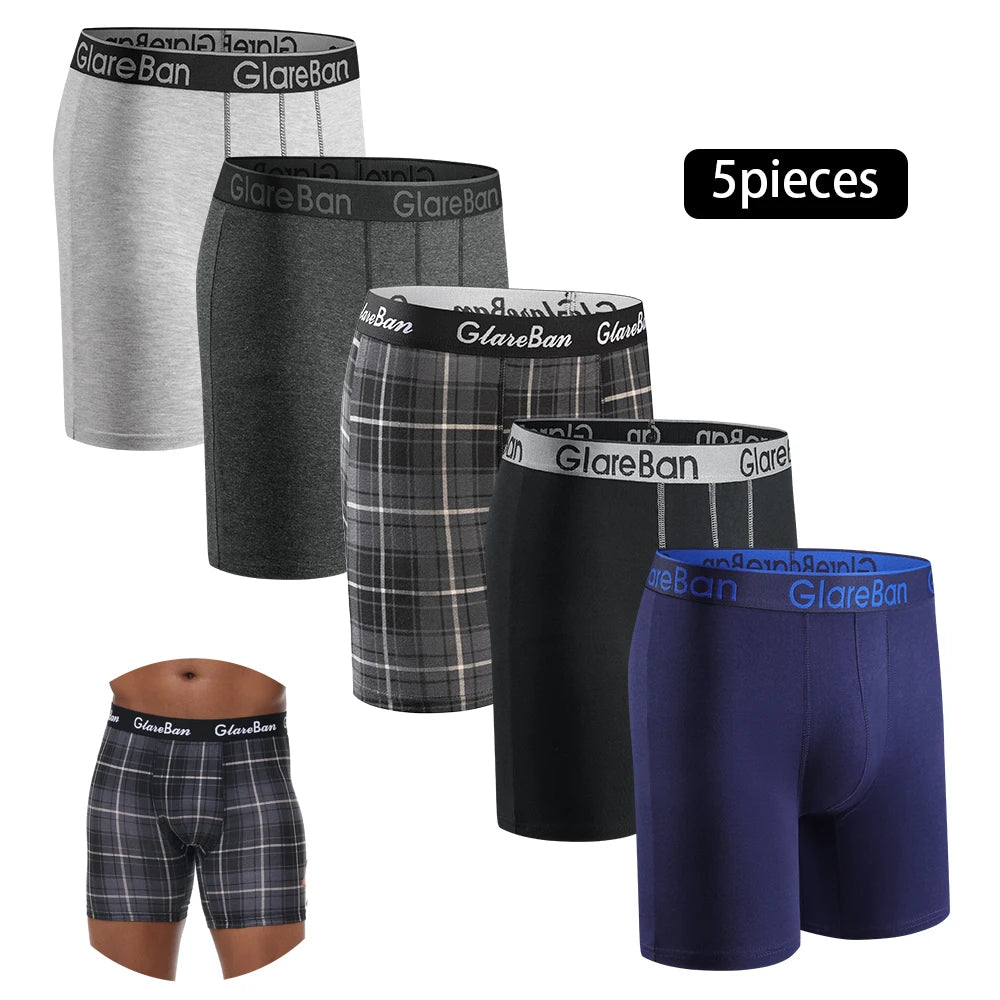 5pc Mid-Long Cotton Brand Boxer Shorts Men