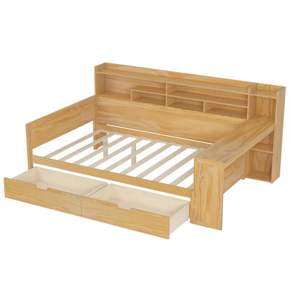 Wood Full Size Daybed with Storage Shelves