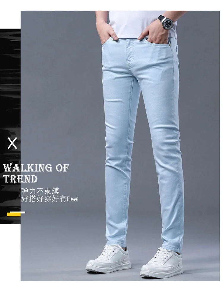 Fashion Solid Color Straight Leg Stretch Jeans