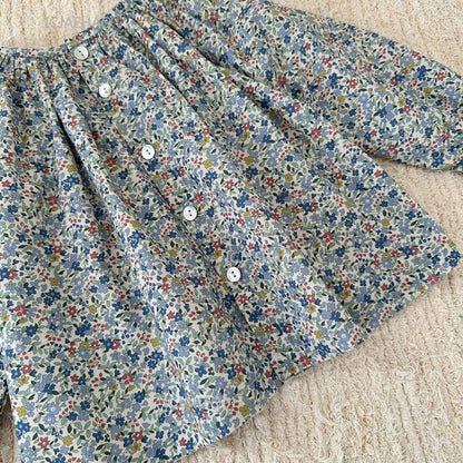 Girls Printed Hand Smocked Blouse Cotton Shirt