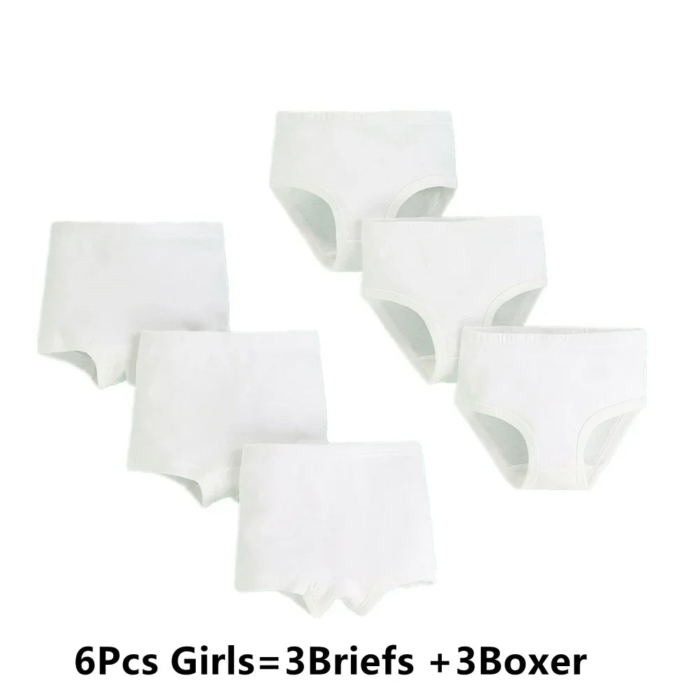 6Pcs Girls/Boys Underwear White Cotton Teen Briefs
