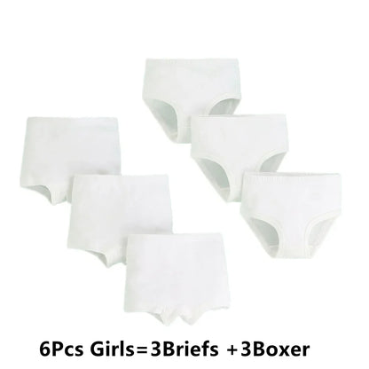 6Pcs Girls/Boys Underwear White Cotton Teen Briefs