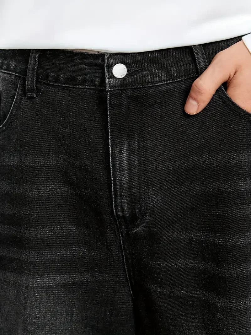 Men'S Loose Fit Black Denim Wide Leg Jeans
