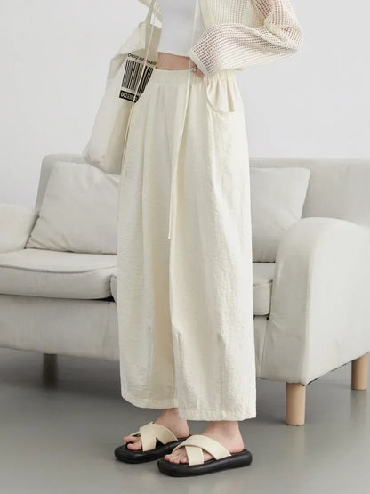 White Pants Casual Elastic High Waisted Womens