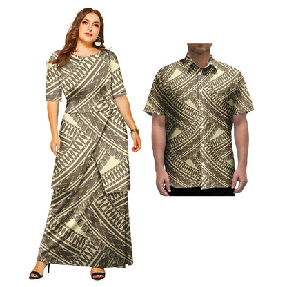 2 Pcs Custom Polynesian Traditional Dresses and Mens Shirts